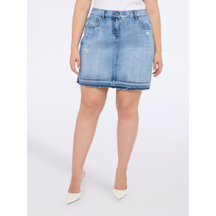 Fiorella Rubino - Minigonna in denim effetto used - Azzurro