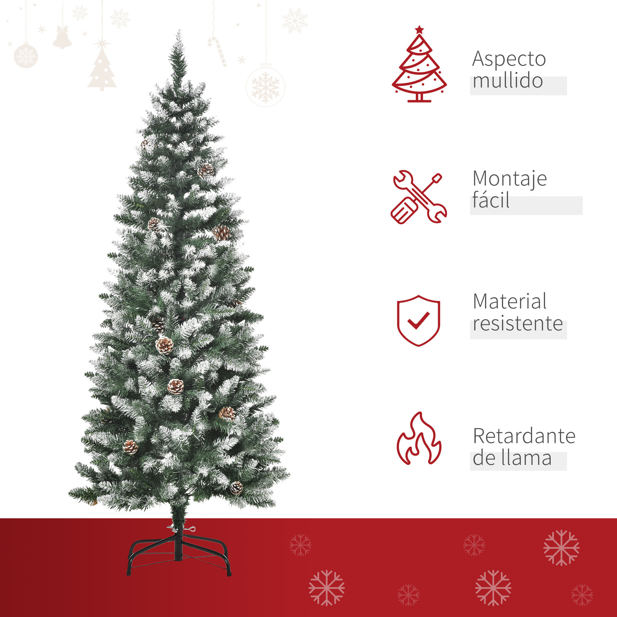 Árbol de Navidad Artificial Ø69x150cm con 464 Puntas de PVC y 28 Piñas Decoración de Interior con Base Plegable y Soporte de Acero Verde