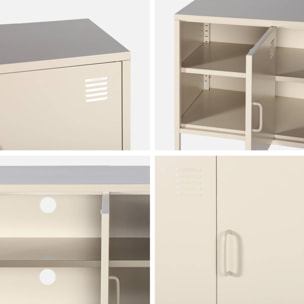 Meuble TV industriel métal crème 3 portes 120cm - Alabama