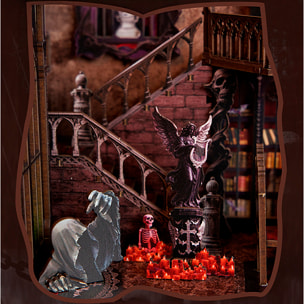 Familia oscura. Book Nook de madera con 155 piezas, diseño 3D realista con gran detalle, luces led y cubierta anti polvo.