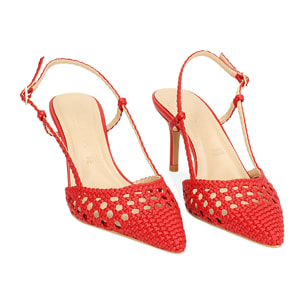 Décolleté slingback donna rosse con intreccio, tacco 7 cm