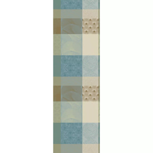 Chemin de table pur coton motif jacquard bleu beige Mille zen ecume