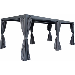 Pergola bioclimatique en aluminium avec rideau et moustiquaire "Kensington" - 3 x 5 m - Gris