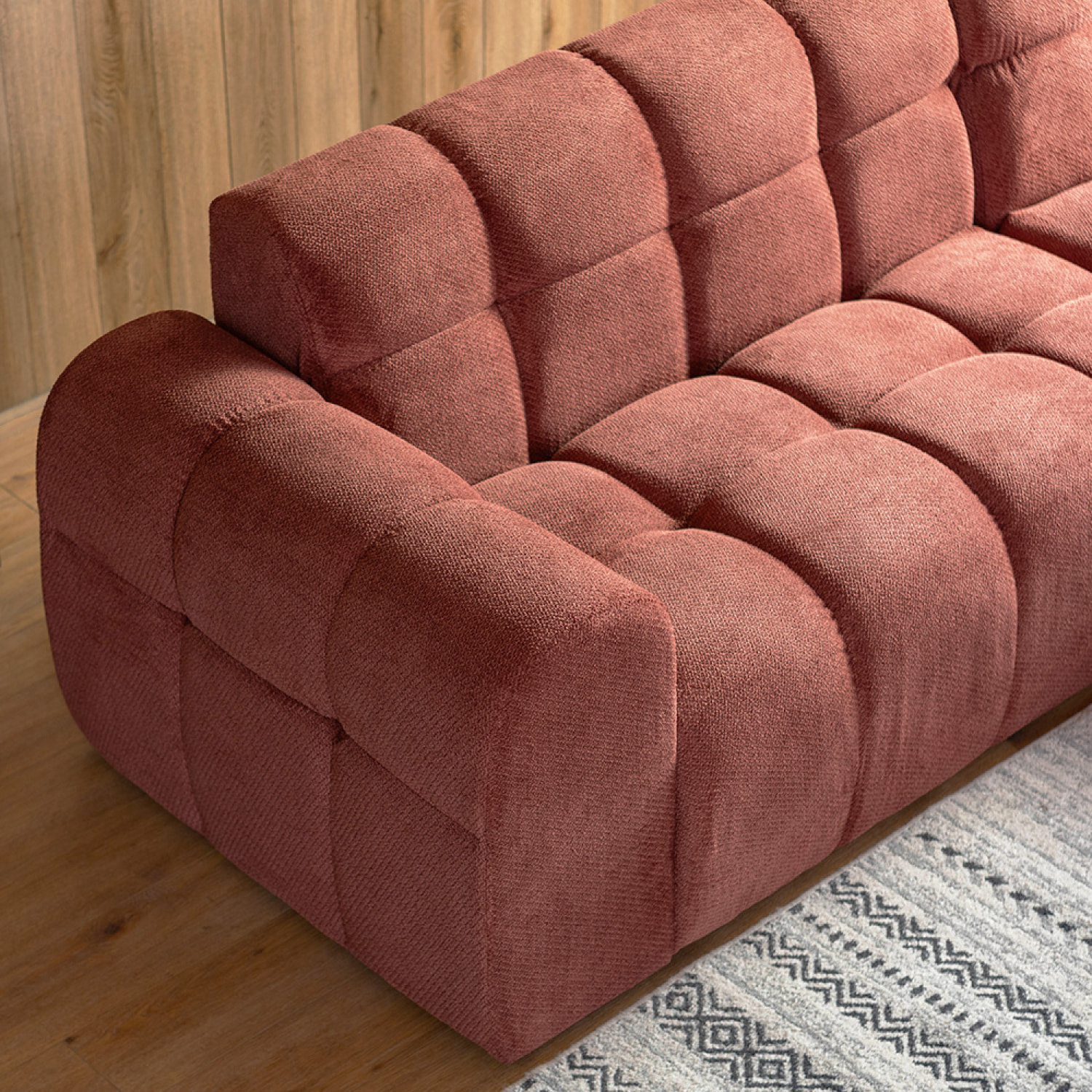 ALINE Canapé d'angle 3/4 places nuage en velours terracotta