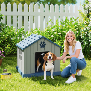 PawHut Caseta para Perros Exterior, Casa para Perros Medianos de Plástico Impermeable con 2 Ventanas, Base Elevada, Estacas, Fácil de Montar, para Jardín y Patio, 85x79x82 cm, Gris