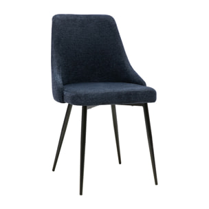 Chaises design en tissu effet velours texturé bleu foncé et métal noir (lot de 2) CULT