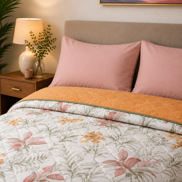 BASSETTI Completo letto in cotone Made in Italy_Piazza e mezza_Fiore Arancio