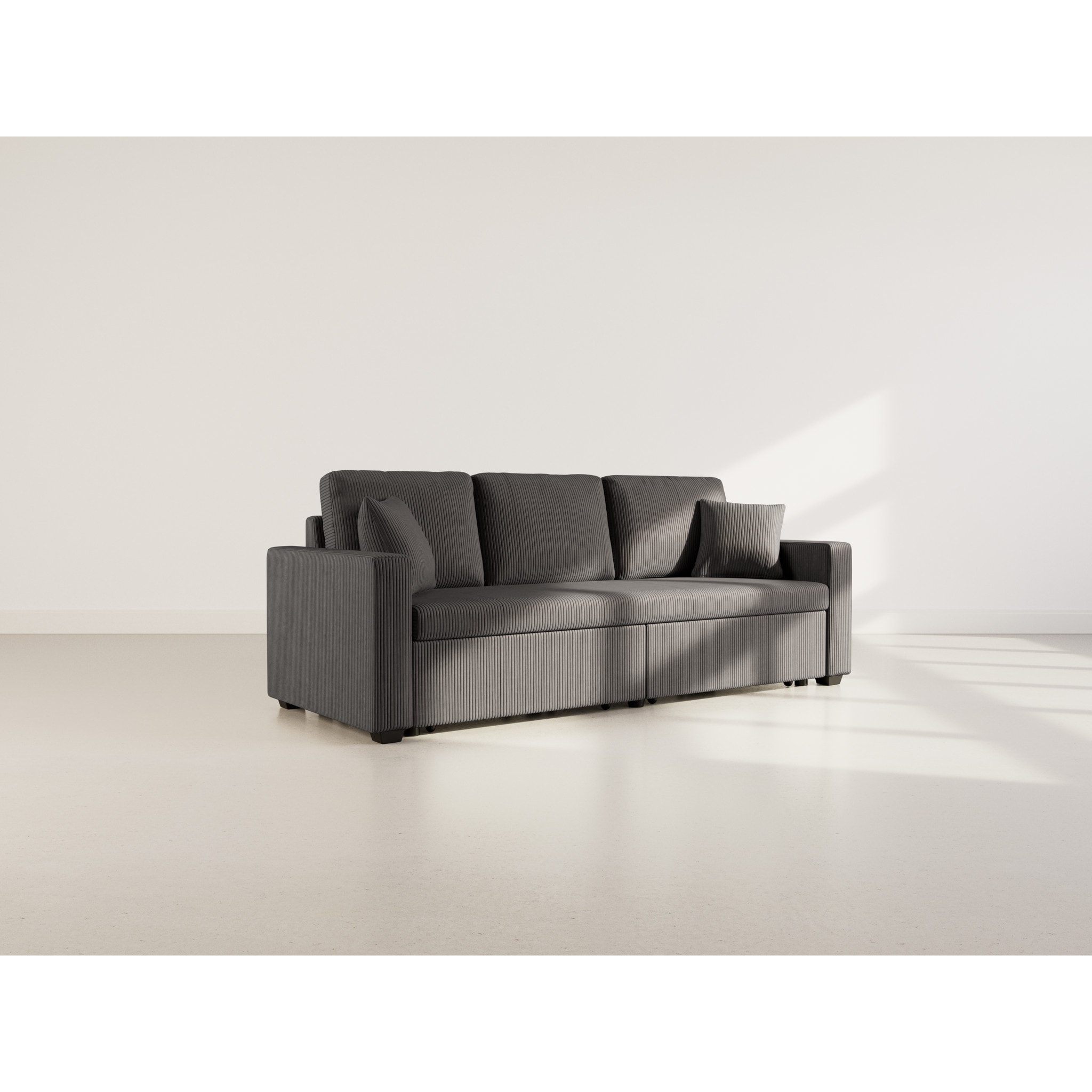 Cyrus - Canapé droit 3 places convertible en velours côtelé - Gris foncé