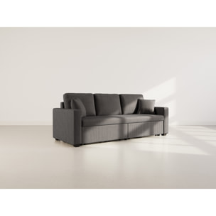 Cyrus - Canapé droit 3 places convertible en velours côtelé - Gris foncé
