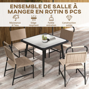 Ensemble de jardin 5 pièces table carrée 4 chaises résine verre