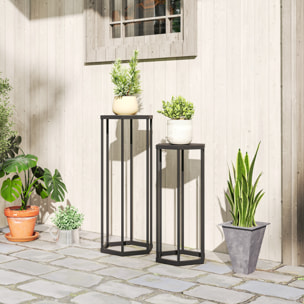 Lot de 2 supports pour plantes hexagonal métal noir