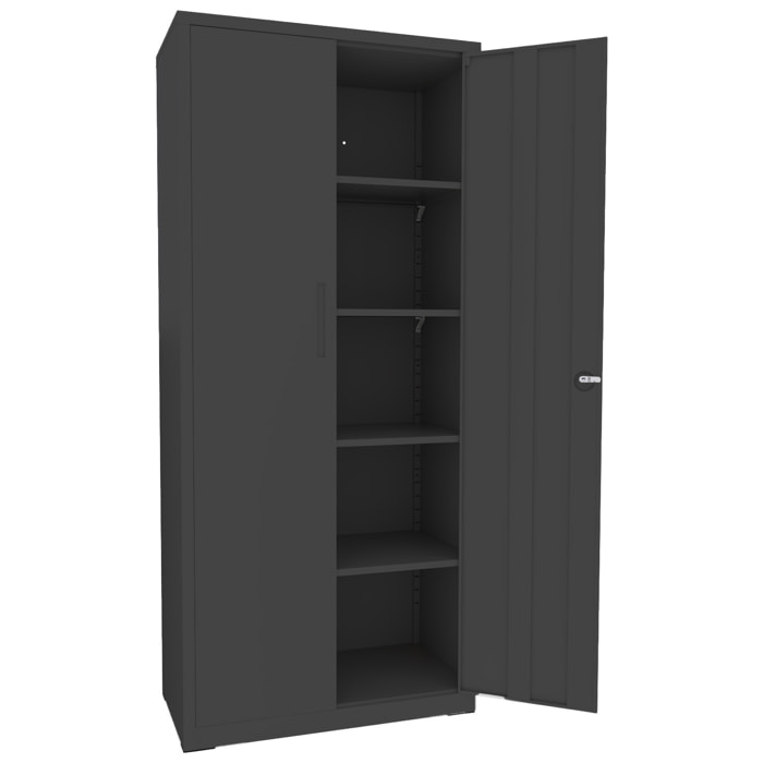 Armadio Armadietto In Metallo Multiuso Doppia Anta 5 Ripiani Regolabili Chiusura Con Doppia Chiave Mobiletto Documenti Ufficio 180x80x40 Cm Nero