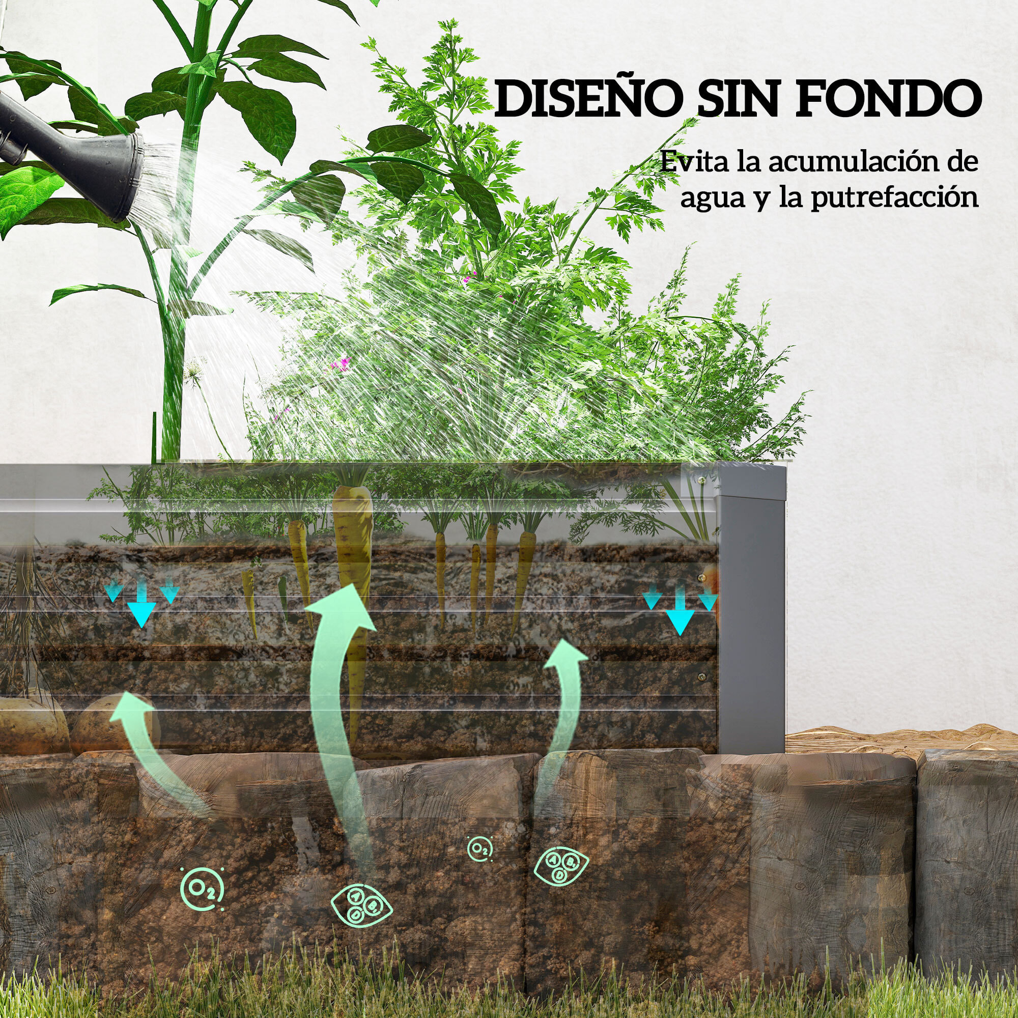 Jardinera Exterior Grande Rectangular de Acero Galvanizado, Huerto Urbano para Cultivar Plantas Hierba, Macetero Grande Exterior con Base Abierta Resistente a la Intemperie 240x60x30 cm Gris