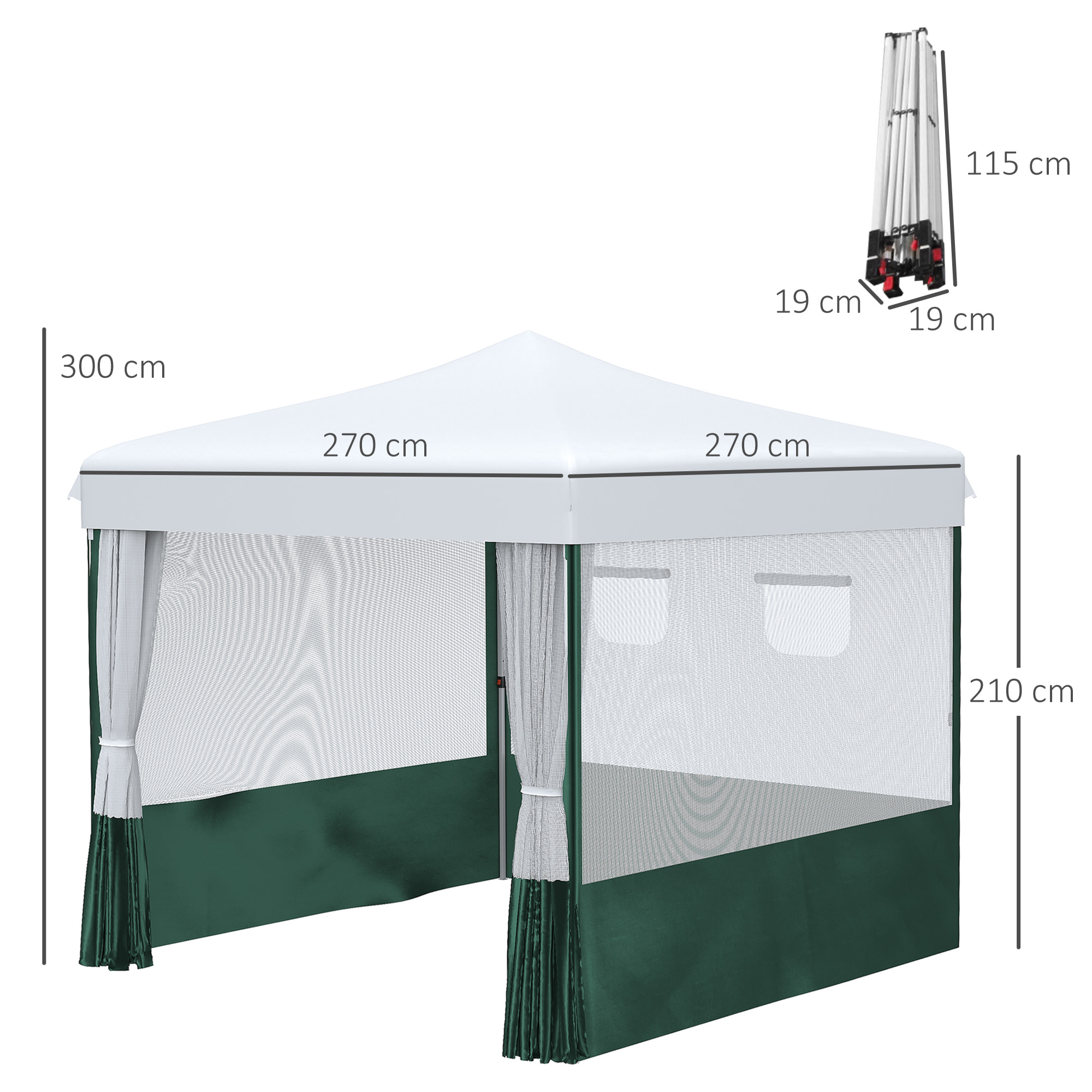 Carpa Plegable 2,7x2,7 m Protección UV30 con Altura Ajustable de 3 Niveles Verde