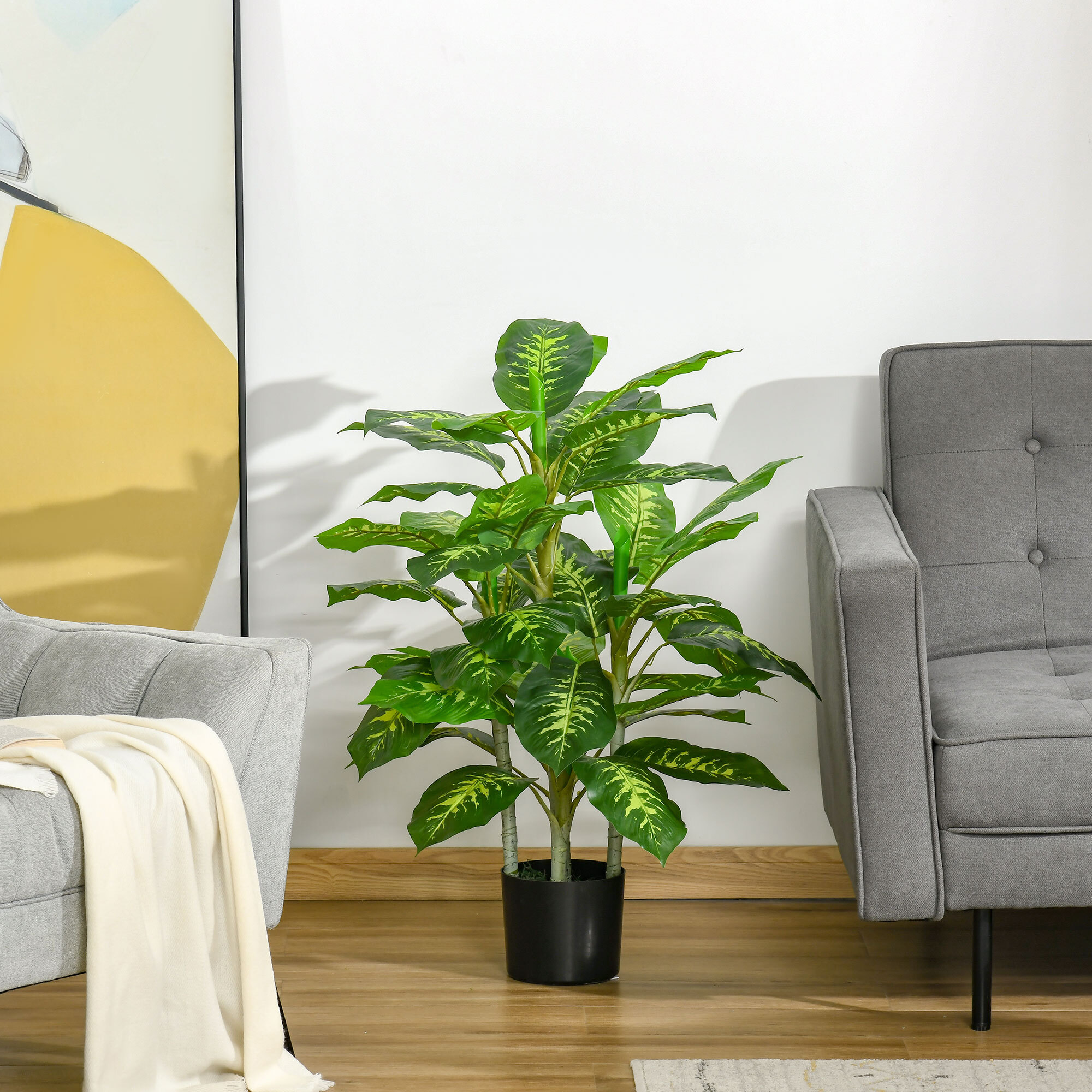 Juego de 2 Plantas Artificiales de 95 cm Árboles Artificiales con Maceta Plantas Sintéticas para Decoración Hogar Salón Oficina Verde