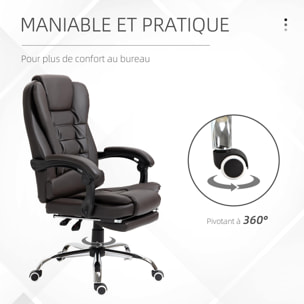 Fauteuil de bureau fauteuil manager grand confort réglable dossier inclinable repose-pied revêtement synthétique chocolat