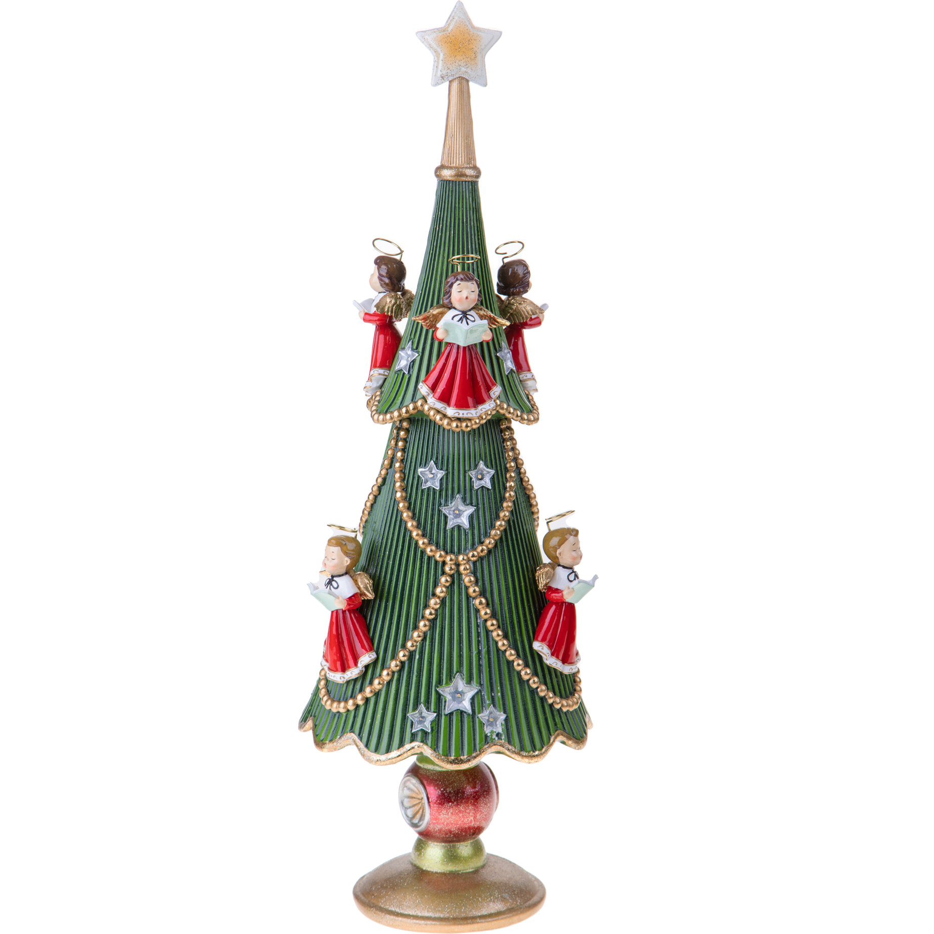 Albero Con Angeli E Led. Altezza 60 Cm - Pezzi 1 - 28X60X28cm - Colore: Verde - Bianchi Dino - Articoli Natalizi