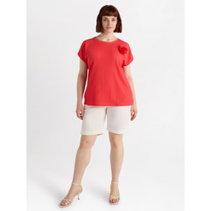 Fiorella Rubino - Blusa de crepón con flor - Naranja sol