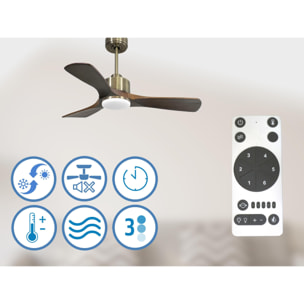 Ventilateur de plafond Réversible  Thermostat Dimmable Wifi Moteur à courant continu Toits en pente Télécommande Lumière à trois tons Hypersilence Mémoire