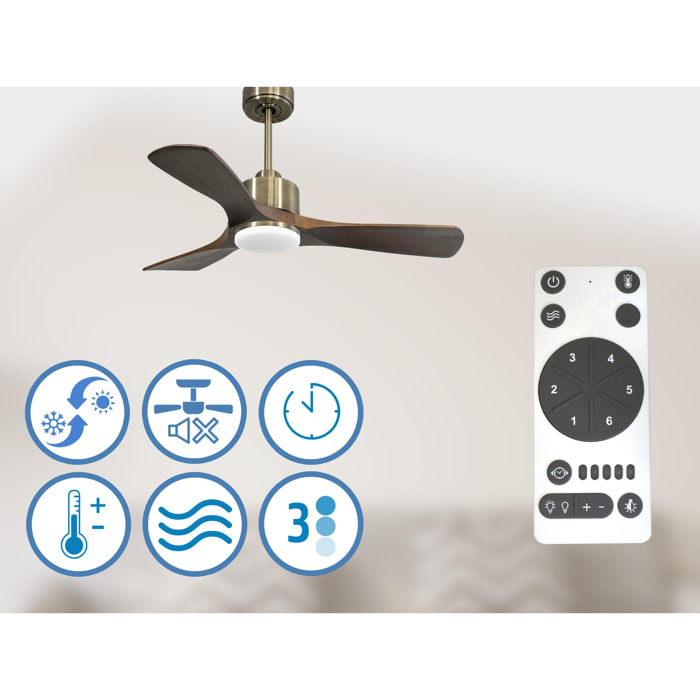 Ventilateur de plafond Réversible  Thermostat Dimmable Wifi Moteur à courant continu Toits en pente Télécommande Lumière à trois tons Hypersilence Mémoire