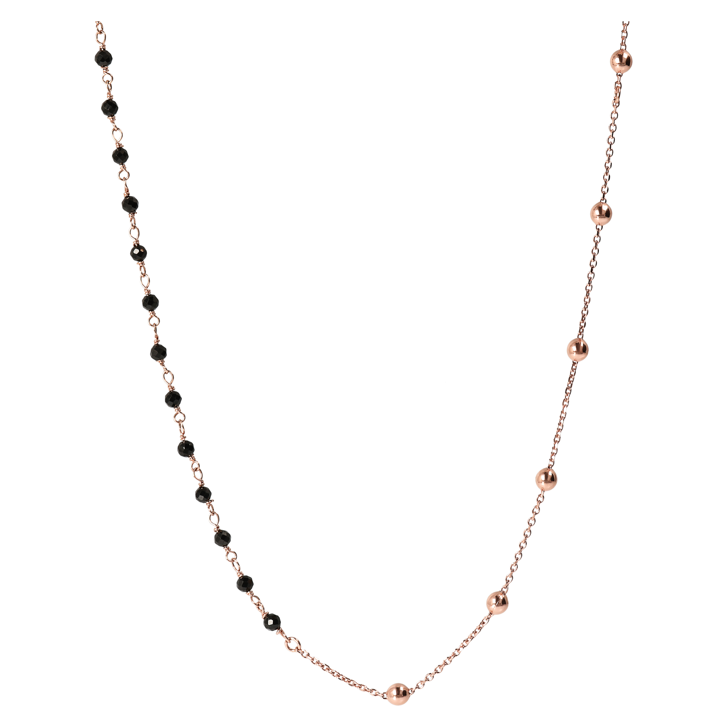 Collana Rosario a Doppio Indosso con Pietre Naturali Spinello Nero Placcata Oro Rosa 18kt