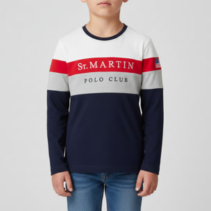 T-shirt con fasce colorate e ricamo logo