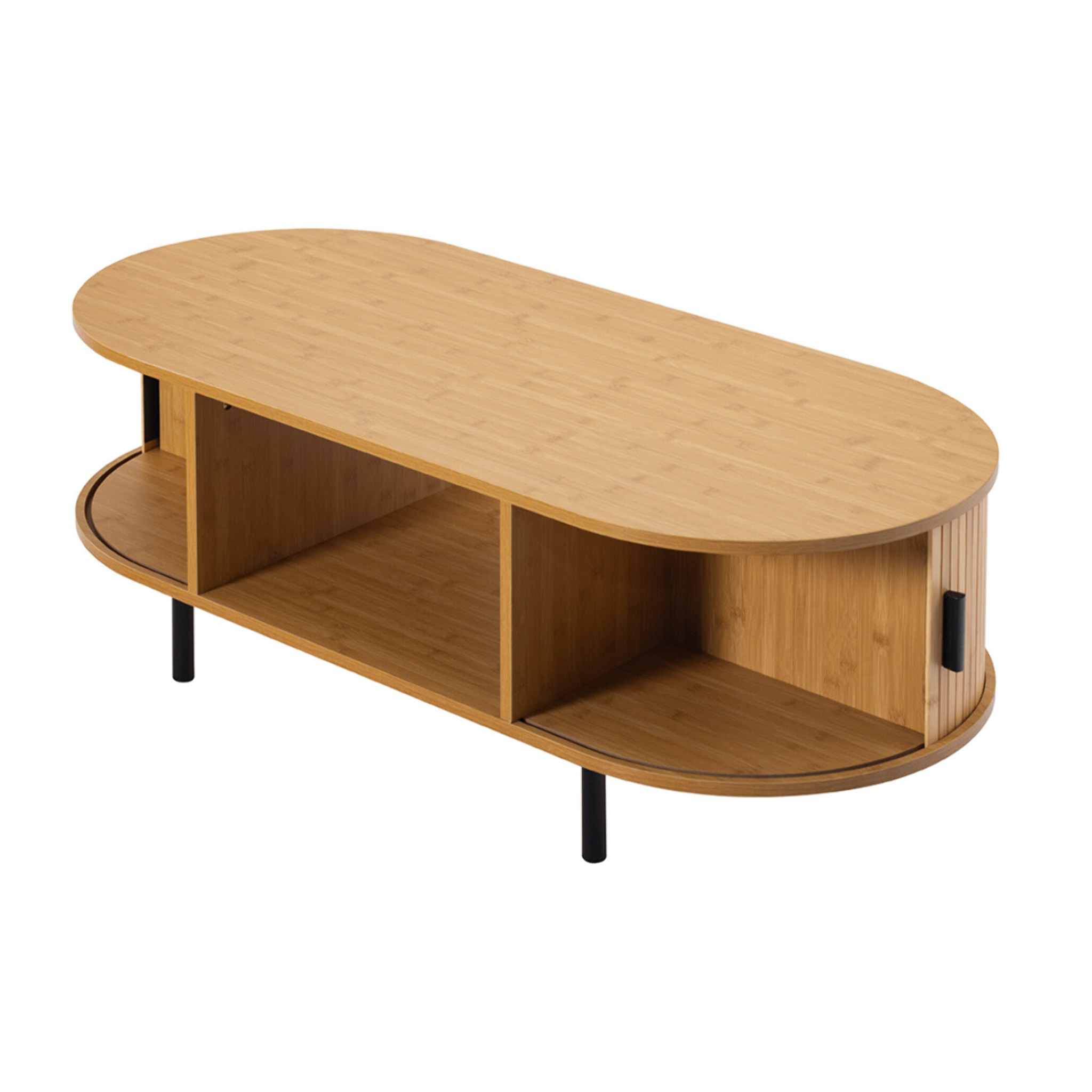 Kofu - table basse - bambou - 2 portes et 1 niche - 120 cm - Bois / Noir