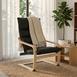 Sillón de Salón Moderno Butaca de Salón con Respaldo Alto Reposabrazos y Patas de Madera Tapizado en Terciopelo Butaca para Dormitorio Sala de Estar Negro