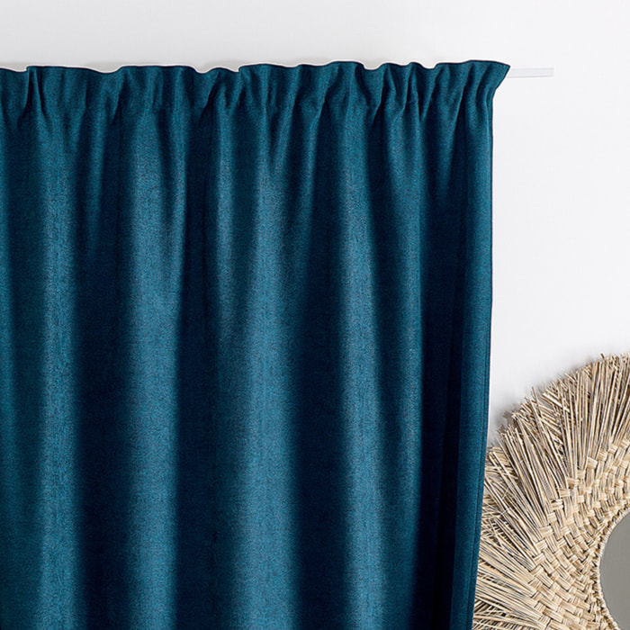 Rideau thermique phonique et semi occultant à galons fronceurs KONFOR - Bleu Paon