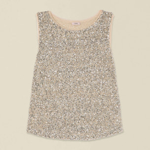 Oltre - Top in tulle con paillettes - Oro
