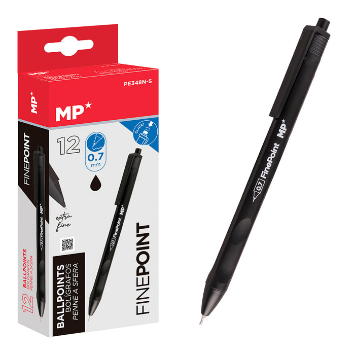 PACK 12 BOLÍGRAFOS TINTA ACEITE 0.7 mm NEGRO