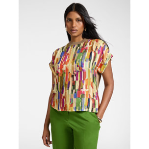 Elena Mirò - Camiseta en dos tejidos con estampado - Beige