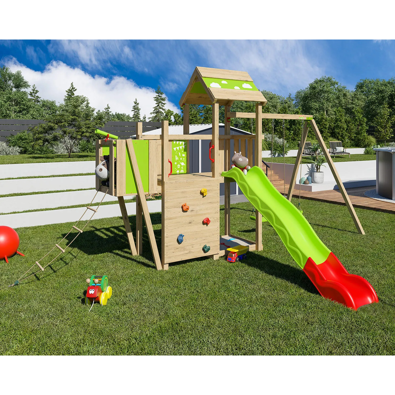 Aire de jeux bois 2,20 m STARRY XPRESSION - 10 enfants