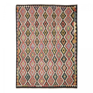 Tapis kilim au motif ethnique, tissé plat en laine, UDOMU