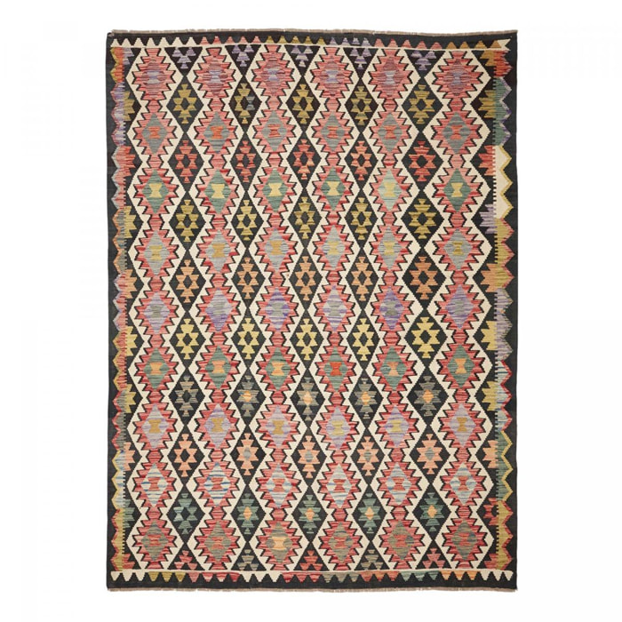 Tapis kilim au motif ethnique, tissé plat en laine, UDOMU