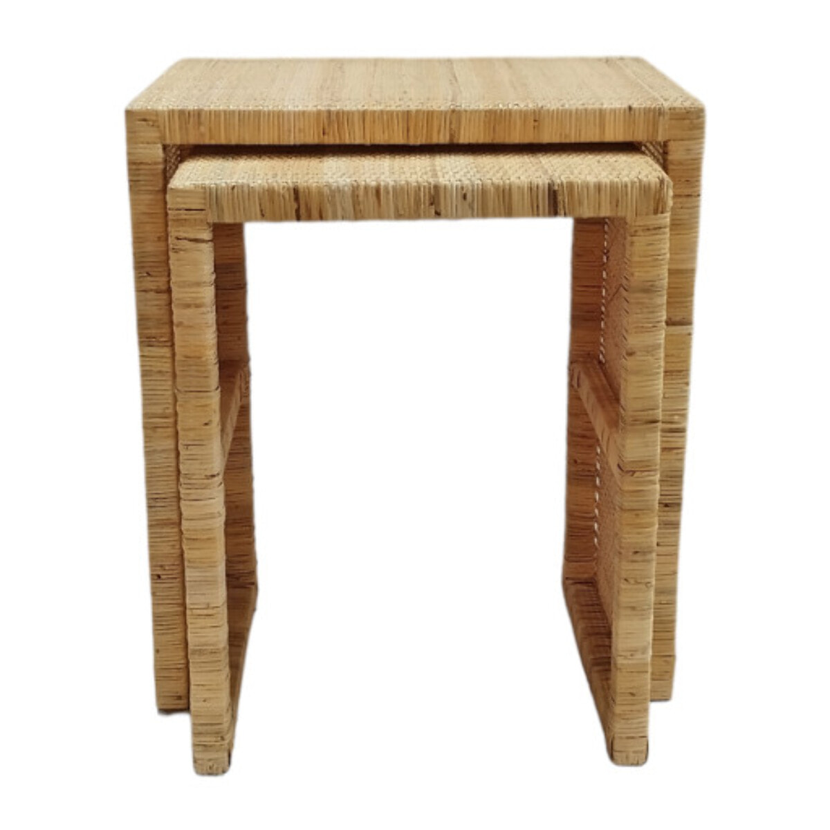 2 tables d'appoint gigognes H. 61 cm rectangulaires en rotin – GRACE