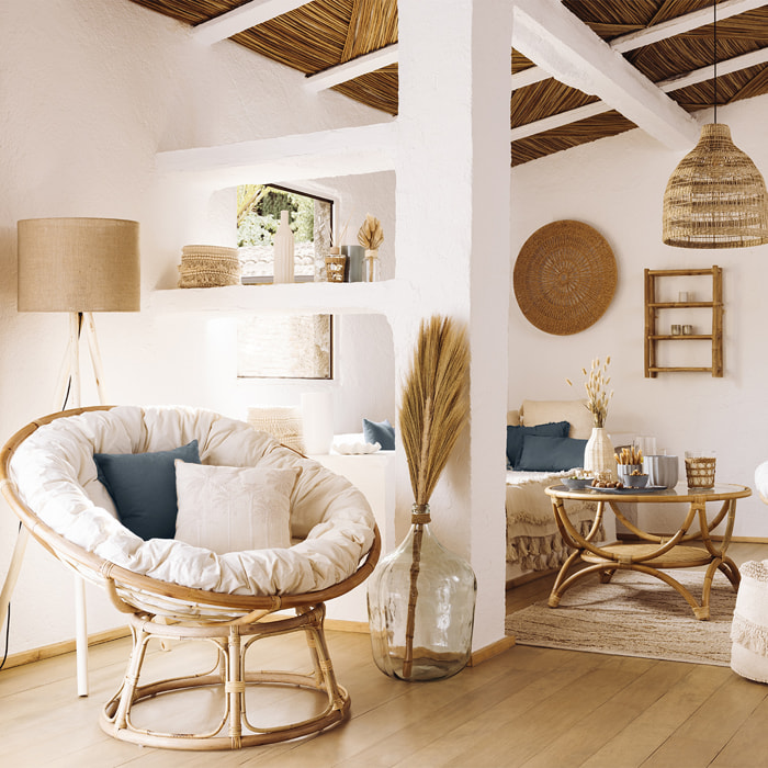 Fauteuil "Seram" rotin tissu beige