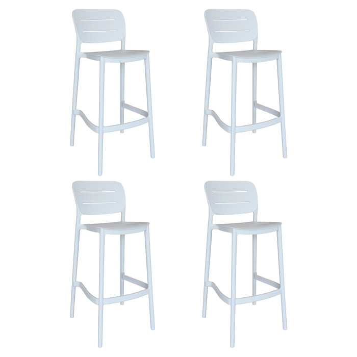 Lot de 4 tabourets de bar blanc extérieur en polypropylène SUNSET