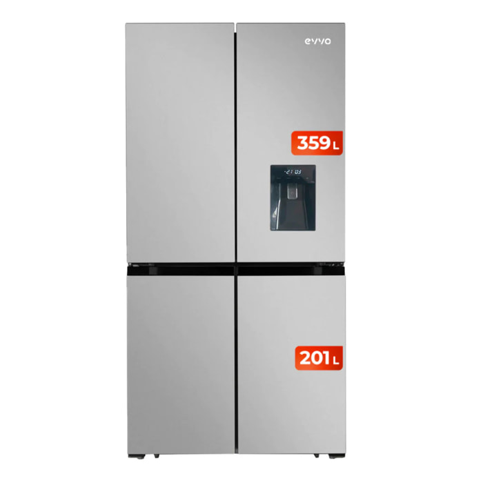 EVVO Frigorífico 4 puertas F100X Aqua, Inverter, Total No Frost, 359l + 201l, Dispensador de agua