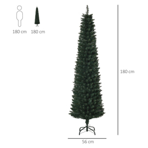 Árbol de Navidad Artificial Altura 180 cm Ignífugo con 380 Ramas Hojas de PVC Base Plegable y Soporte Metálico Decoración Navideña para Interiores Ø56x180 cm Verde