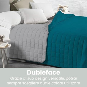 INTRECCI Copriletto Una Piazza E Mezza Estivo, Trapunta Estiva, 210x260 cm, Coperta Estiva, anche Primaverile, Double Face, Moderna, Leggera, Elegante. Colore: Petrolio/Grigio
