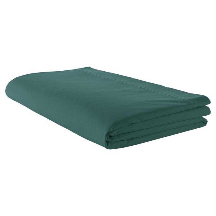Drap plat piqué uni en percale de coton - Vert emeraude