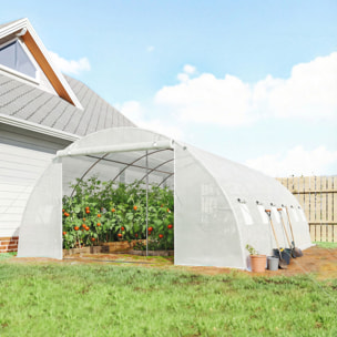 Invernadero de Exterior 6x4x2 m, Invernadero de Túnel con 2 Varillas de Soporte, Puertas Enrollables, Ventanas de Malla, Cubierta PE y Marco de Acero Galvanizado, Anti-UV, Impermeable, Blanco