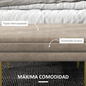 Puff Almacenaje 30L, Banco Almacenaje con Tapa Abatible y Patas de Acero, Tapizado en Terciopelo, Pie de Cama, para Dormitorio, Salón, Entrada, Carga 120 kg, 79,5x37,5x43 cm, Beige