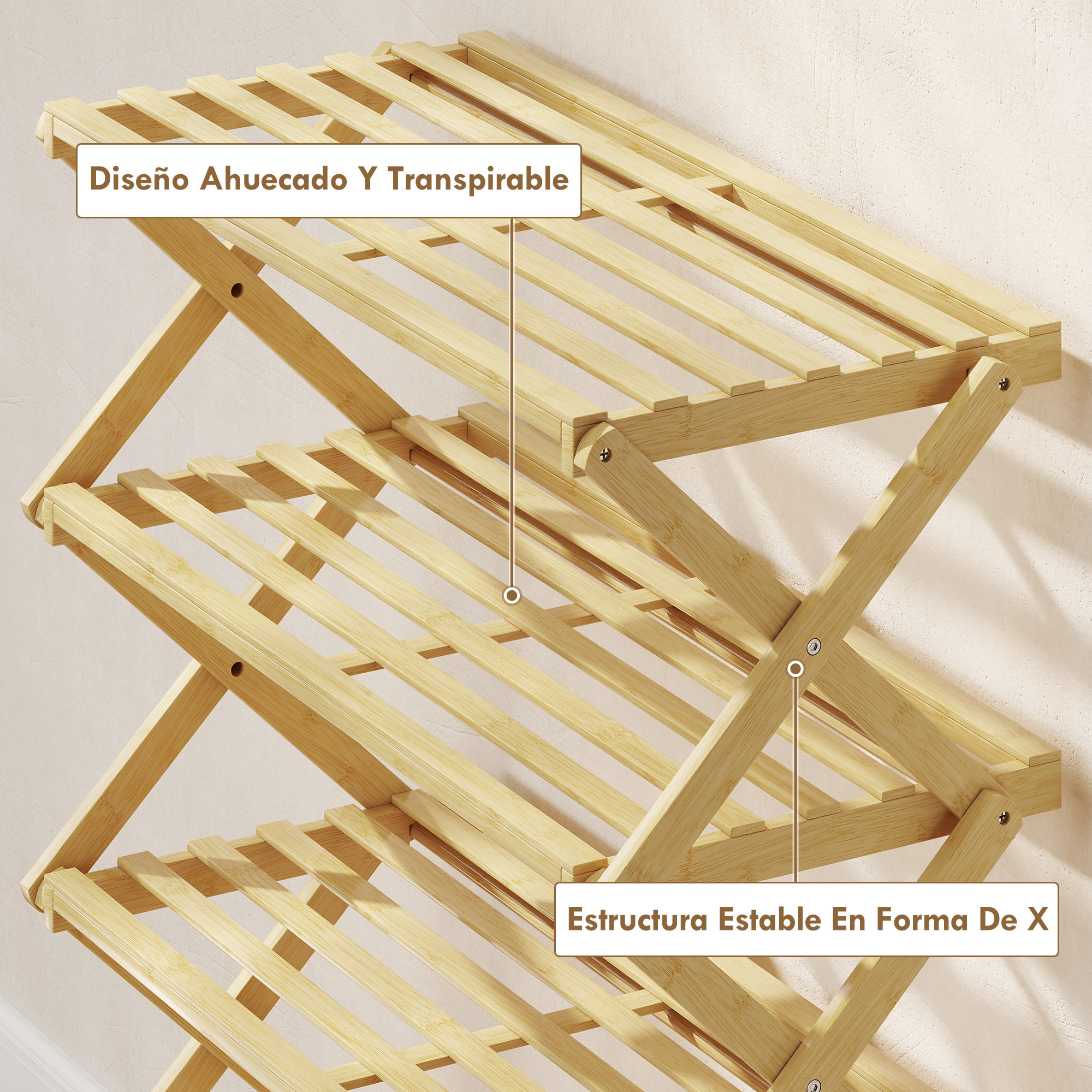 Zapatero Estrecho de Bambú, Zapatero Vertical Plegable de 5 Niveles, Sin Instalación, Estantería para Zapatos para Entrada, Pasillo, Dormitorio, Natural