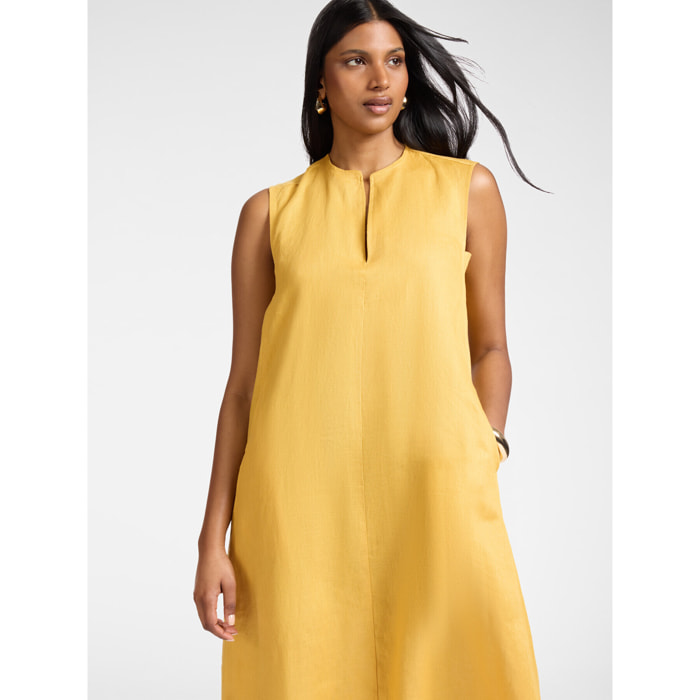 Elena Mirò - Vestido largo de lino con escote en V - Amarillo