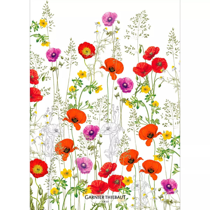 Torchon lin & coton lavé 190 g/m² imprimé rouge violet Les coquelicots violet