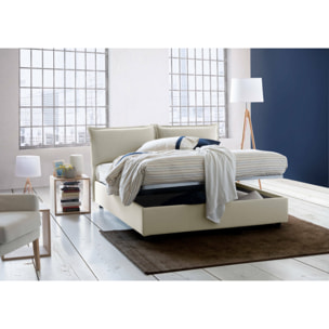 Letto matrimoniale Anjin, Letto contenitore con rivestimento in tessuto, 100% Made in Italy, Apertura frontale, adatto per materasso Cm 160x190, Beige