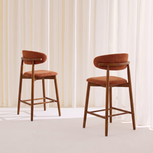 Tabouret de bar bois d'hévéa noyer et tissu chenille (lot de 2)  PAOLA