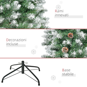 HOMCOM Albero di Natale Innevato da 180 cm con 630 Rami e 37 Pigne, in Plastica e Metallo, Verde e Bianco